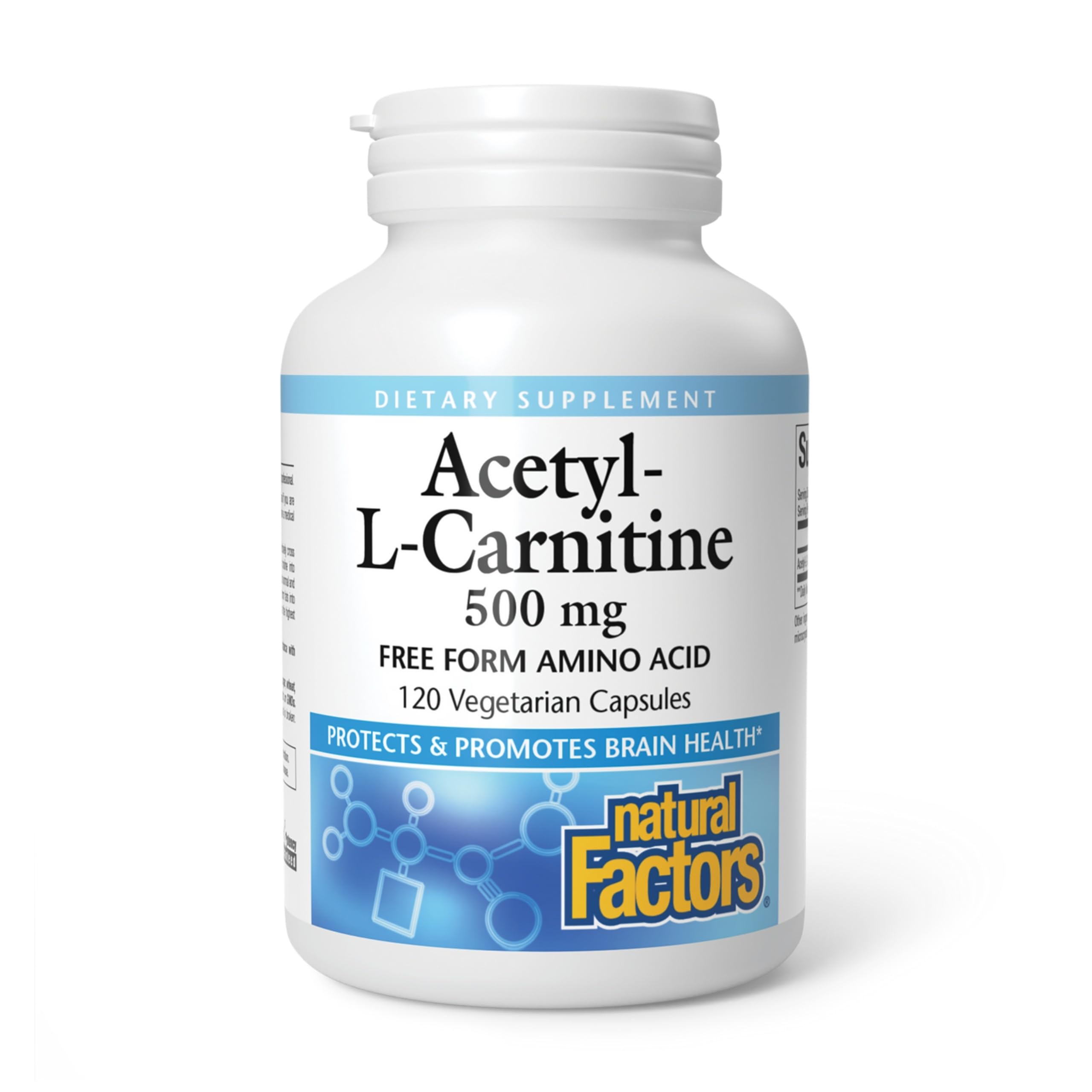 Natural Factors Acetyl L-Carnitine 500 mg bottle for energy and focus on the go.