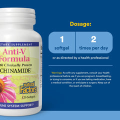 Natural Factors Anti-V Formula with reishi mushroom ingredient highlighted.