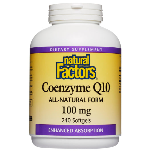 Natural Factors Coenzyme Q10 bottle for easy daily dosing and routine support