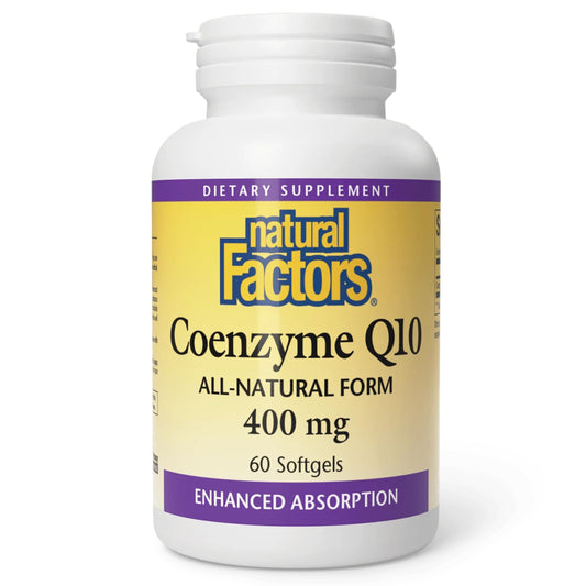 Natural Factors Coenzyme Q10 softgels bottle for convenient daily energy support