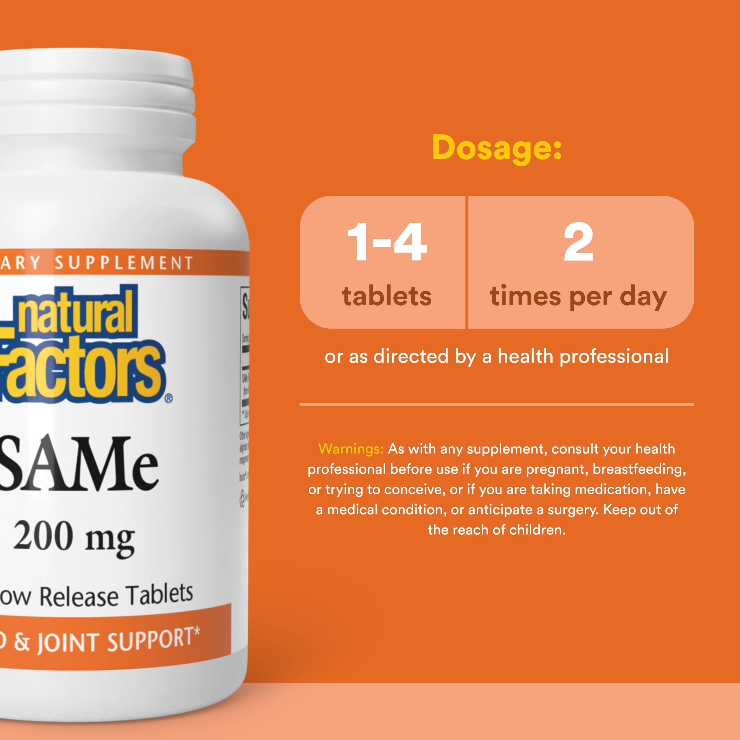 Natural Factors SAMe enteric-coated tablet for stable absorption.