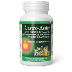Natural Factors Gastro-Assist capsules closeup highlighting digestive balance