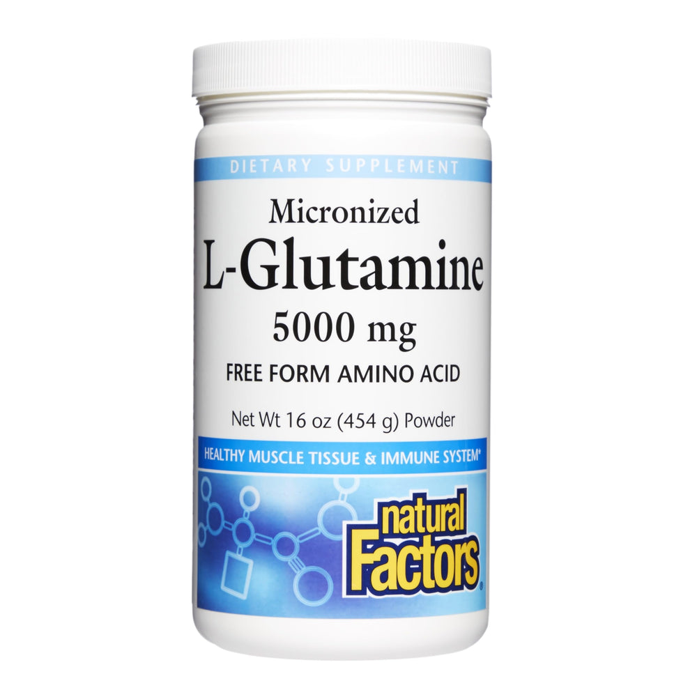 Natural Factors Micronized L-Glutamine bottle front for gut and muscle support