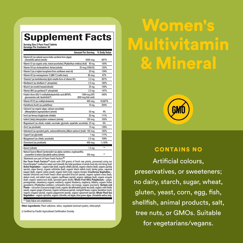 Non-GMO, gluten-free, dairy-free, sugar-free formula in a 60-tablet bottle