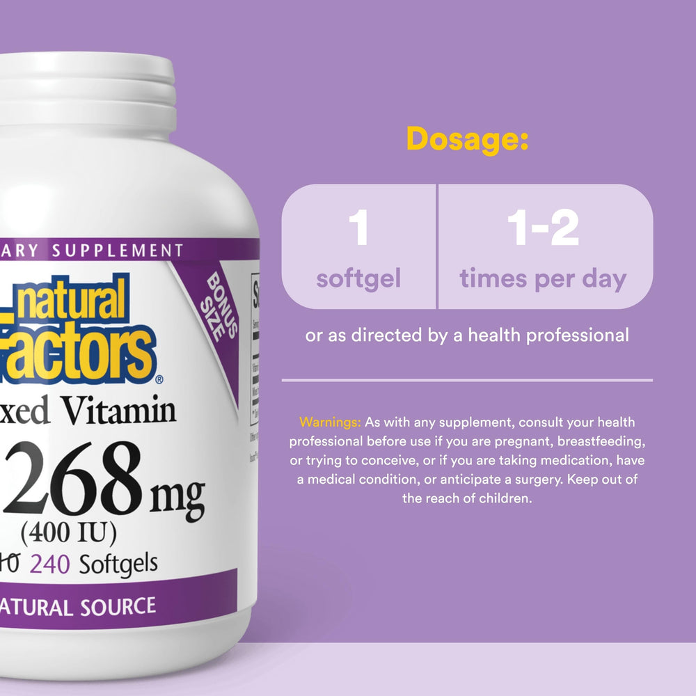Natural Factors Mixed Vitamin E 400 IU farm setup emphasizes organic sourcing
