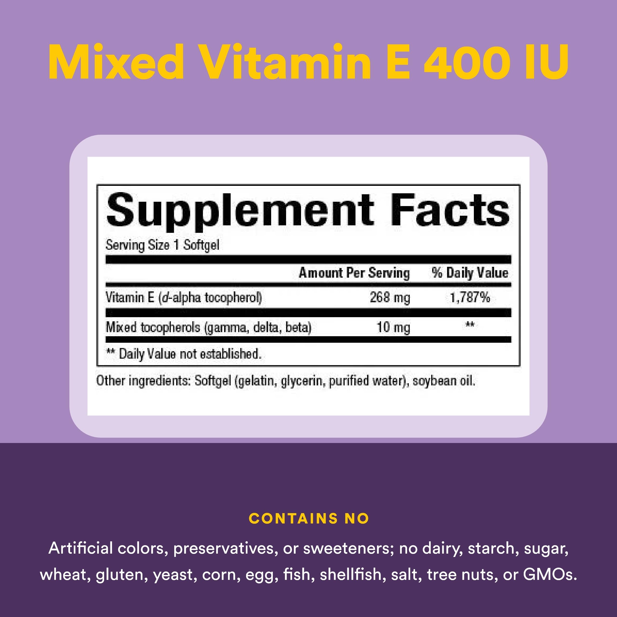 Natural Factors Mixed Vitamin E 400 IU label detail confirms organic, non-GMO origins