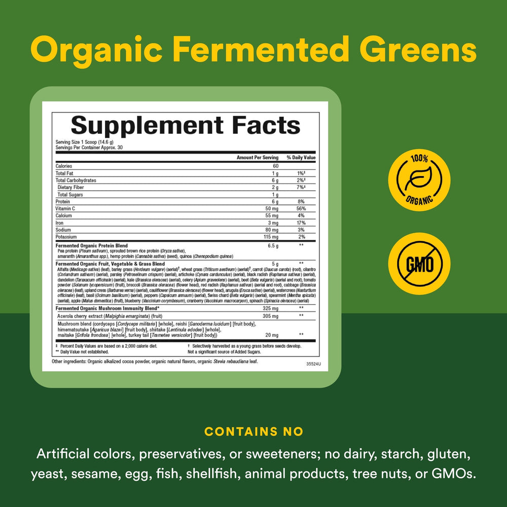 Medicinal mushrooms blend on label emphasizes polysaccharide-rich mix.