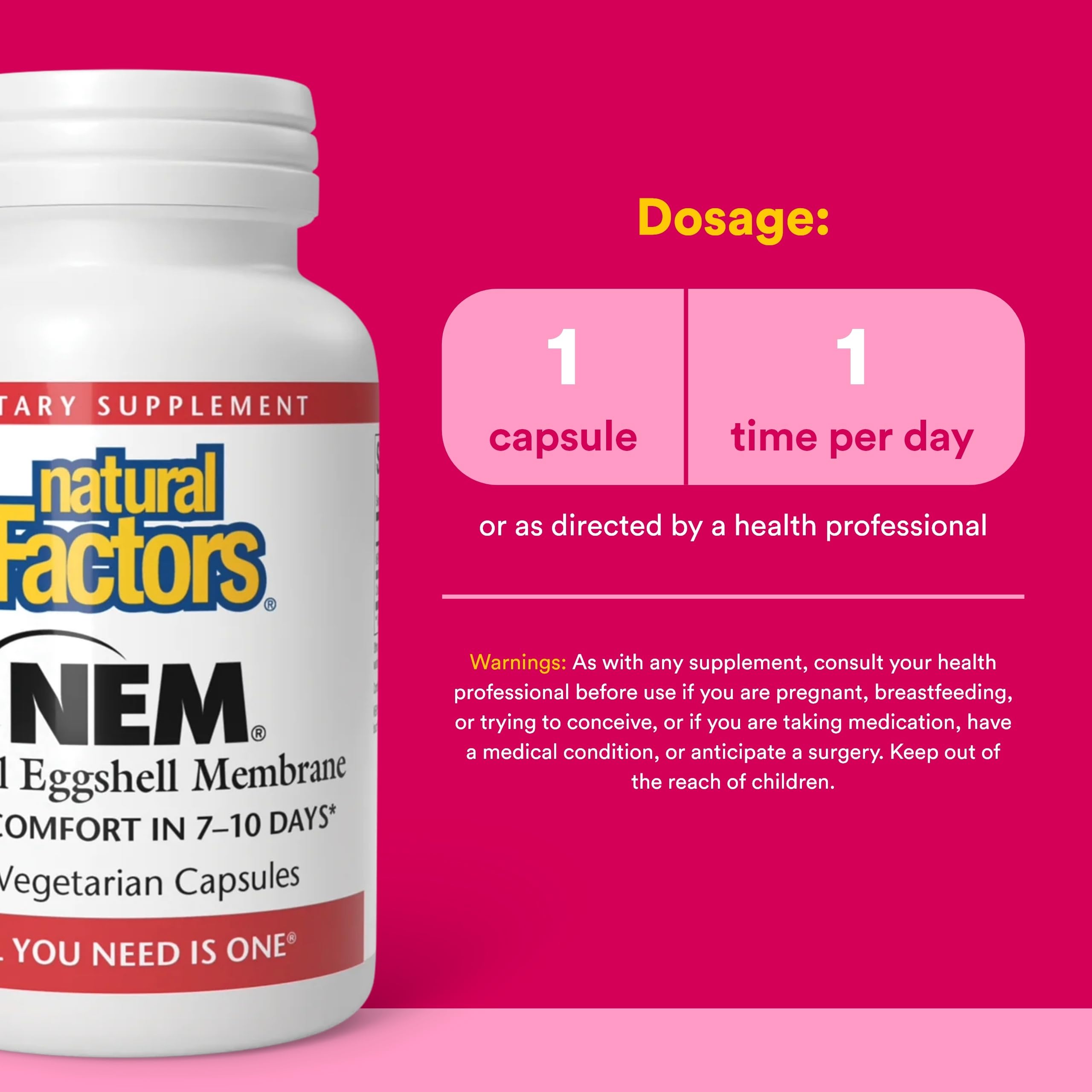 Natural Factors NEM label view highlighting eggshell membrane source