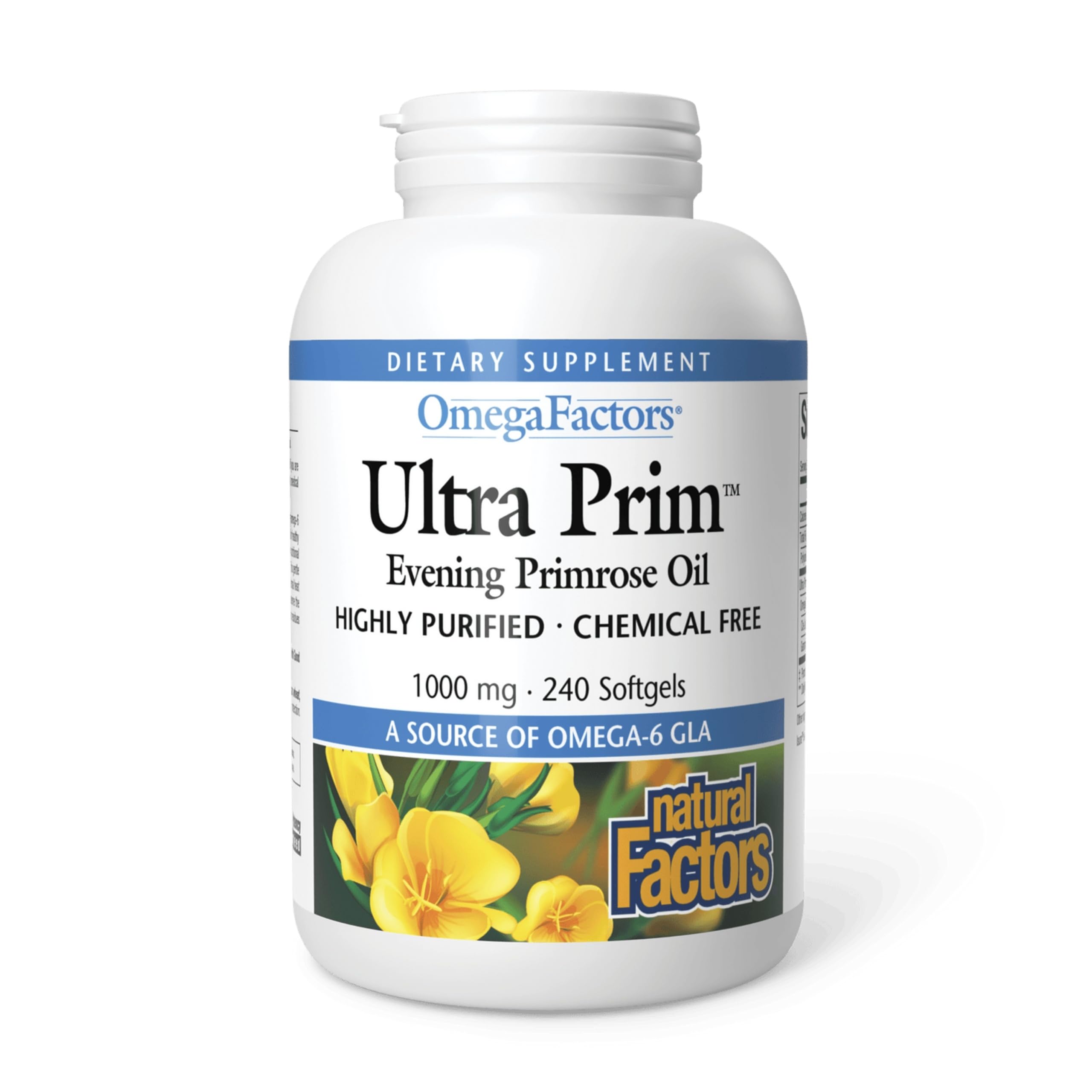 Natural Factors Omega Factors Primrose bottle for daily wellness.