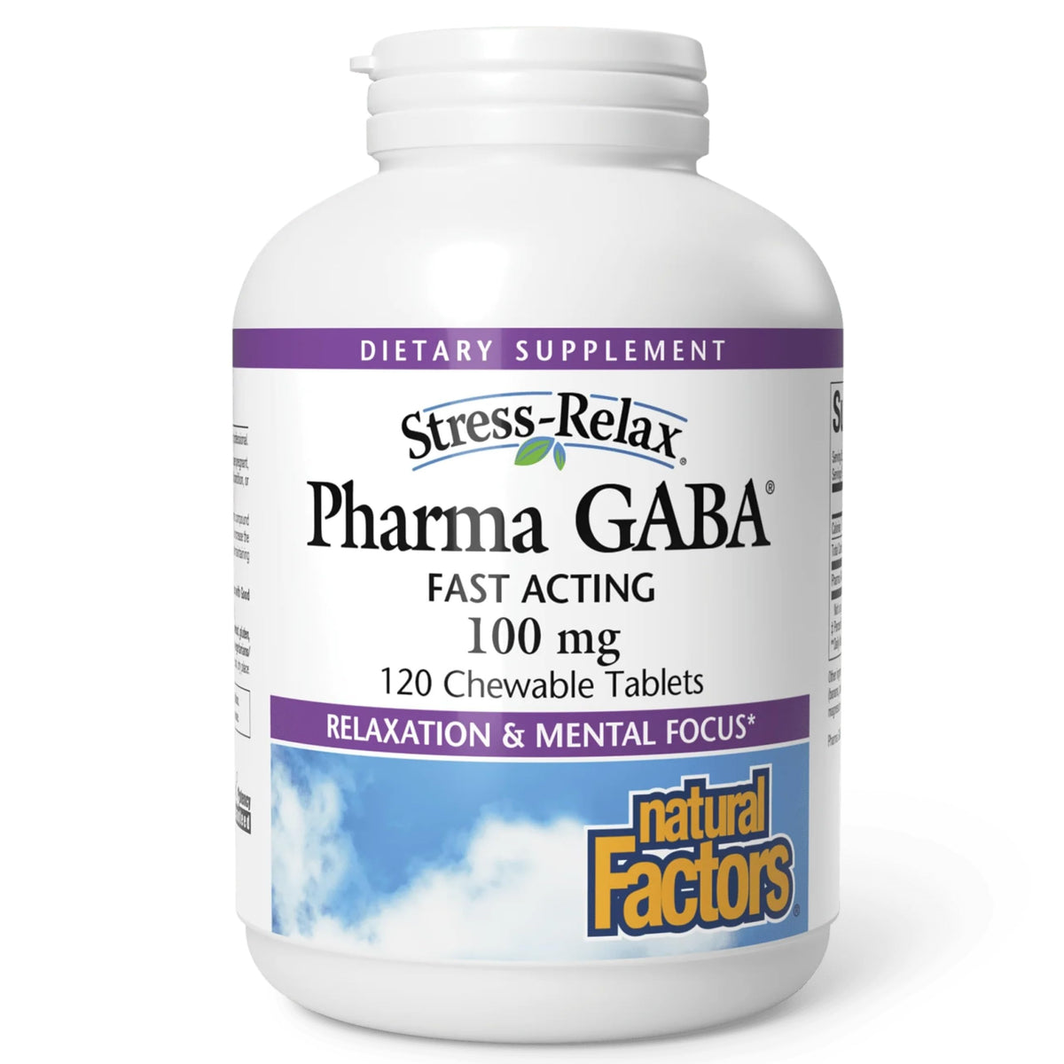 Natural Factors Pharma GABA bottle emphasizes calm sleep support.