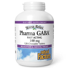 Natural Factors Pharma GABA bottle emphasizes calm sleep support.
