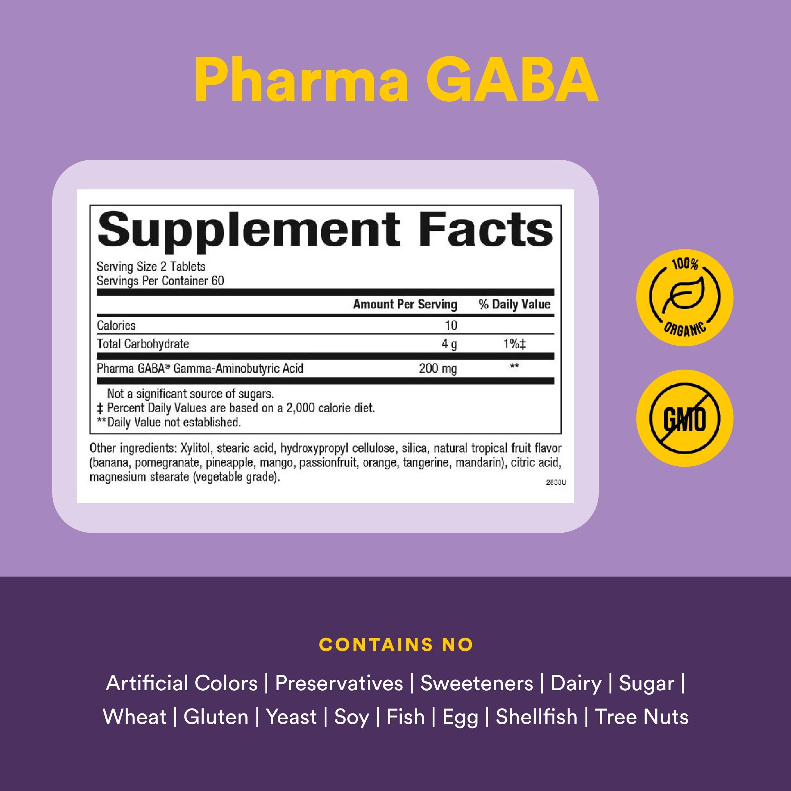 Pouring shot of Pharma GABA bottle conveys easy daily use.