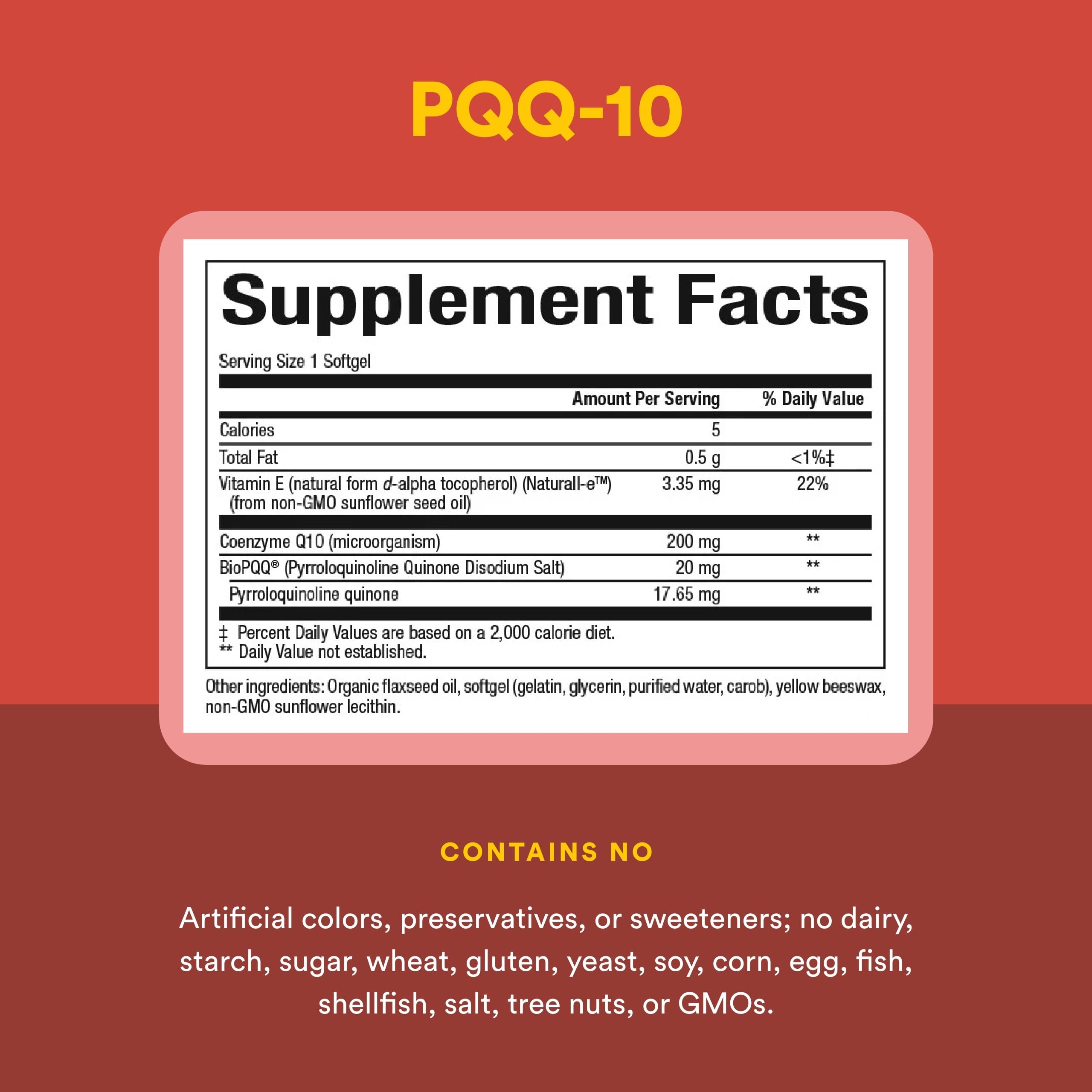 Natural Factors PQQ-10 heart and memory support visuals on label.