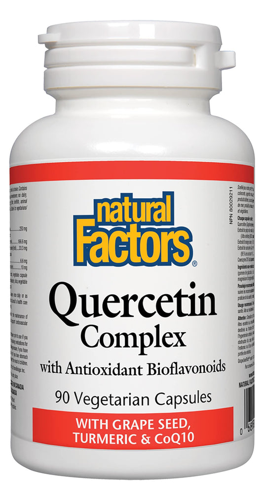 Natural Factors Quercetin Complex bottle with capsules supporting daily antioxidant health.