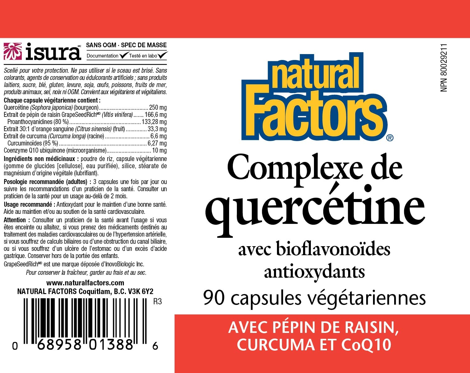 Natural Factors Quercetin Complex capsules beside a glass of water.