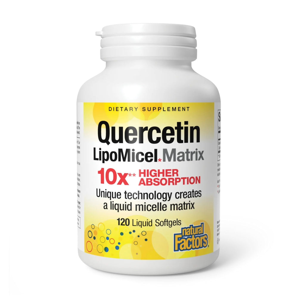 Natural Factors Quercetin Lipomicel bottle highlights immune and capillary support