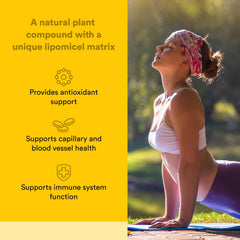 Natural Factors Quercetin Lipomicel softgels close-up demonstrates absorption
