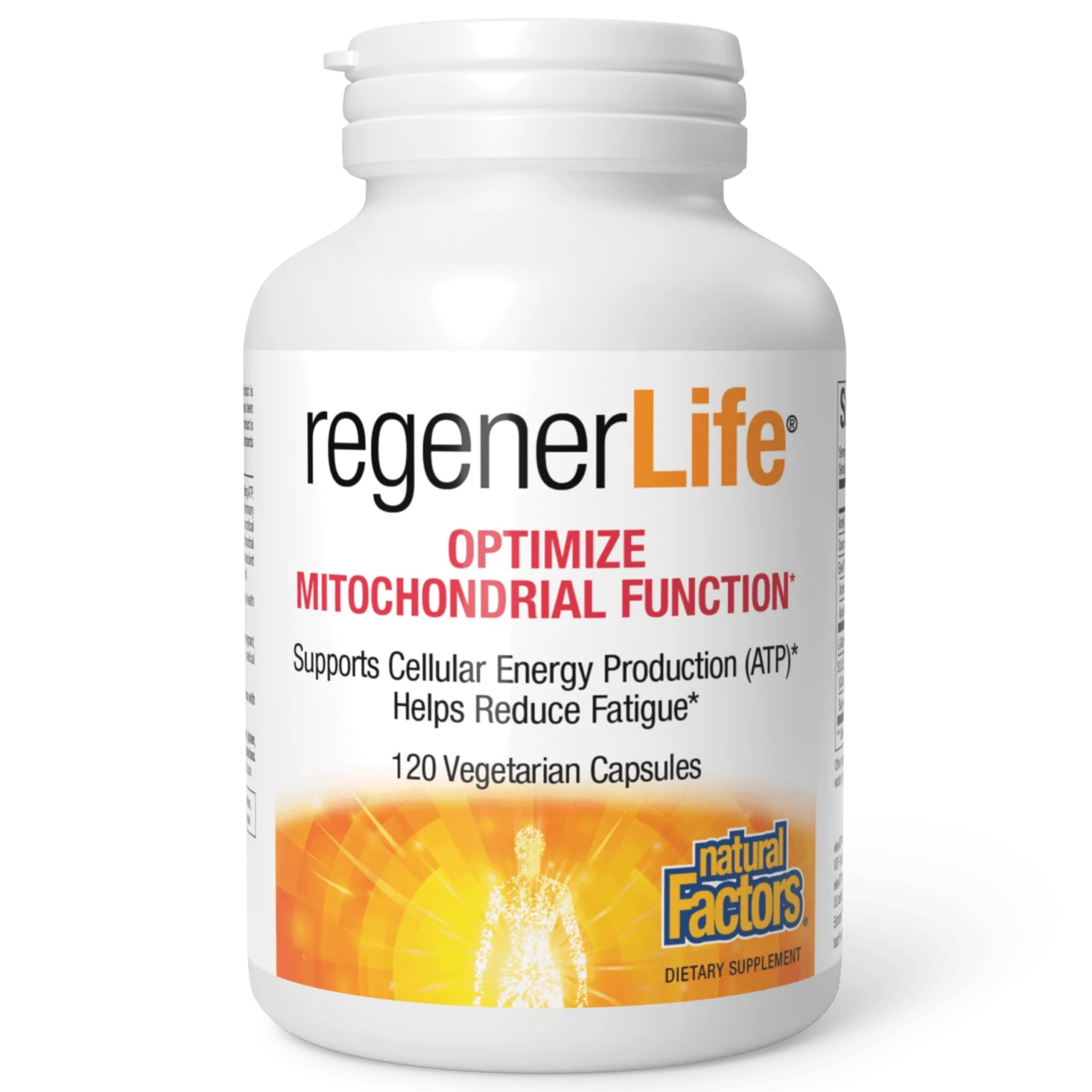 Natural Factors RegenerLife bottle and label highlighting energy support.