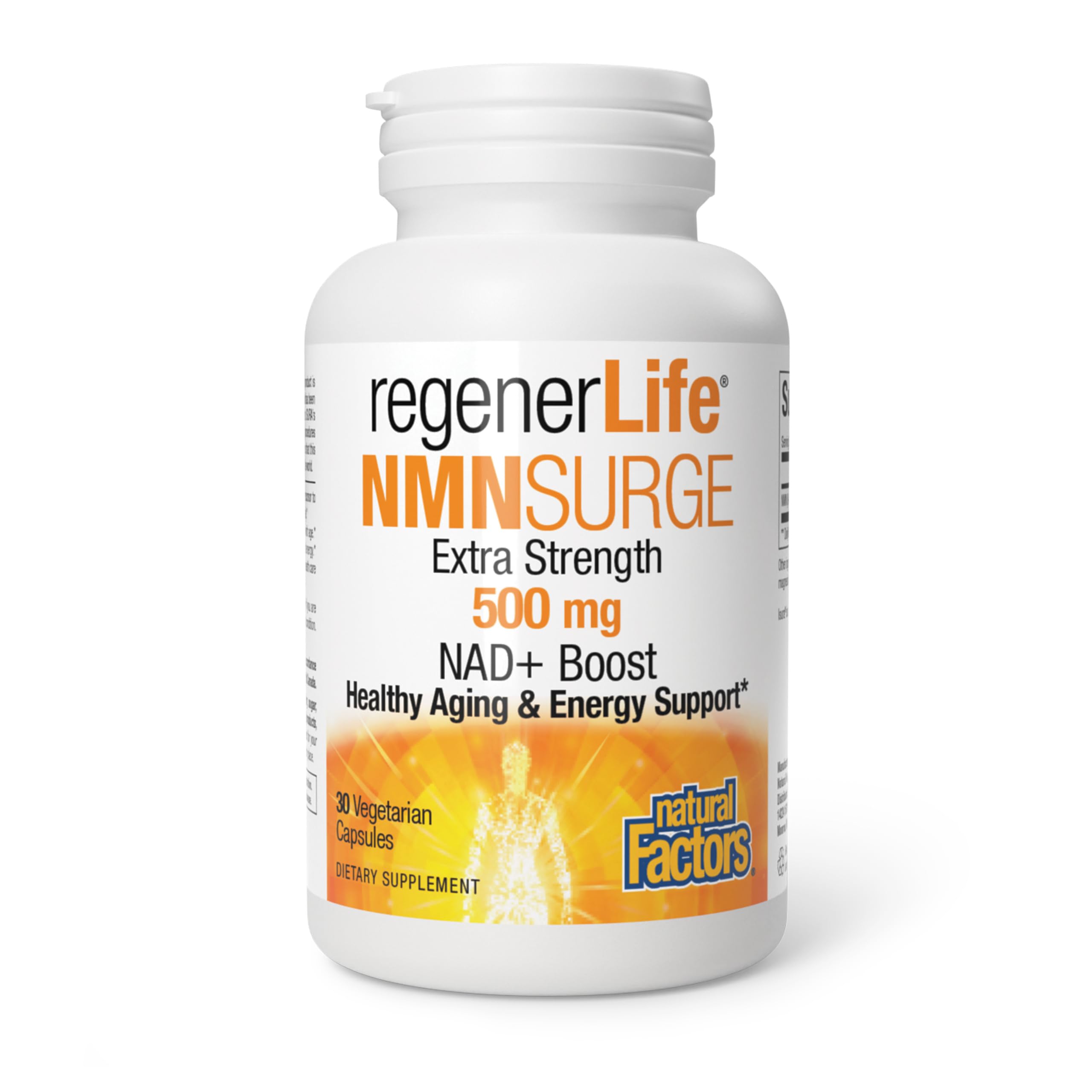Natural Factors Regenerlife NMN NAD+ Boost bottle for daily vitality.