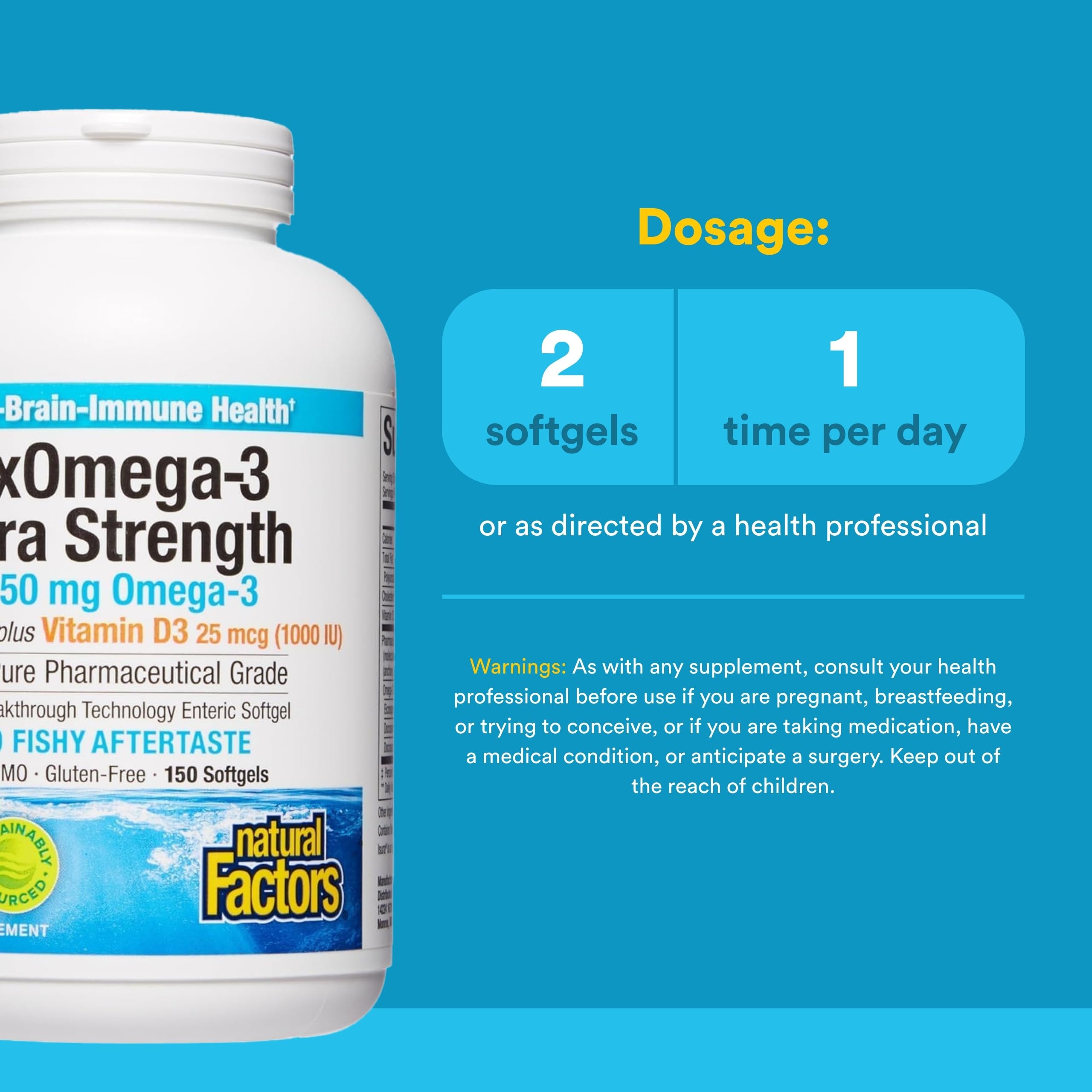 RxOmega-3 label detail shows 670 mg DHA per serving.