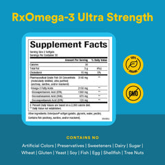 RxOmega-3 Ultra Strength label detail showing EPA and DHA content.