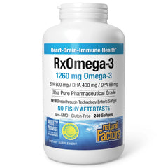 Natural Factors RxOmega-3 bottle front view showing omega-3 packaging for heart health