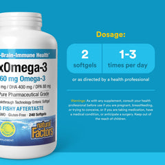 Natural Factors RxOmega-3 softgels close-up with Enteripure delivery and no fishy aftertaste