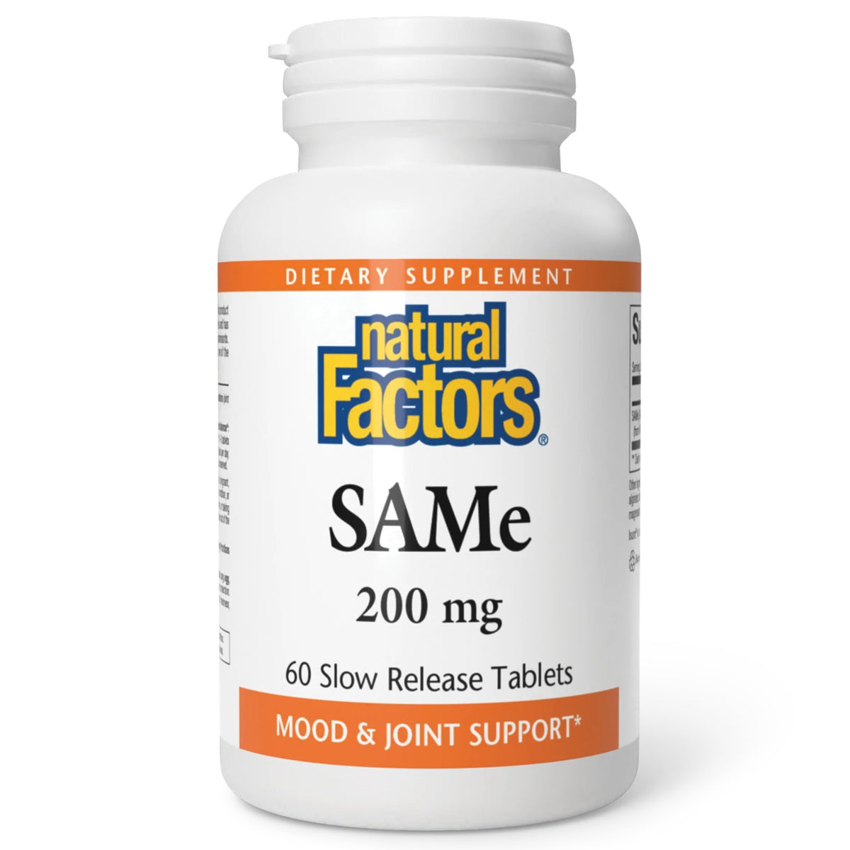 Natural Factors SAMe 200 mg bottle for daily mood and joint support.