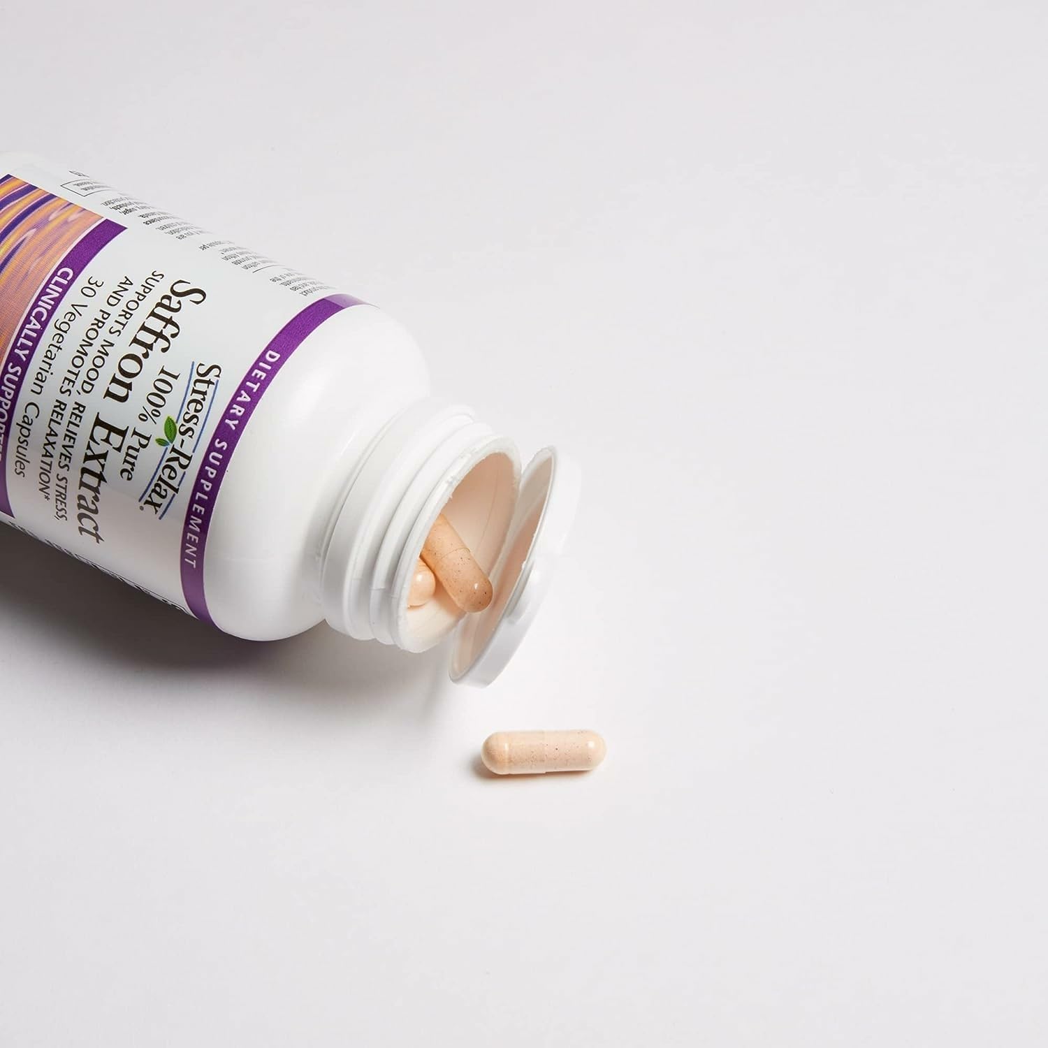 Natural Factors Stress-Relax Affron saffron label with dosage details for mindful use.