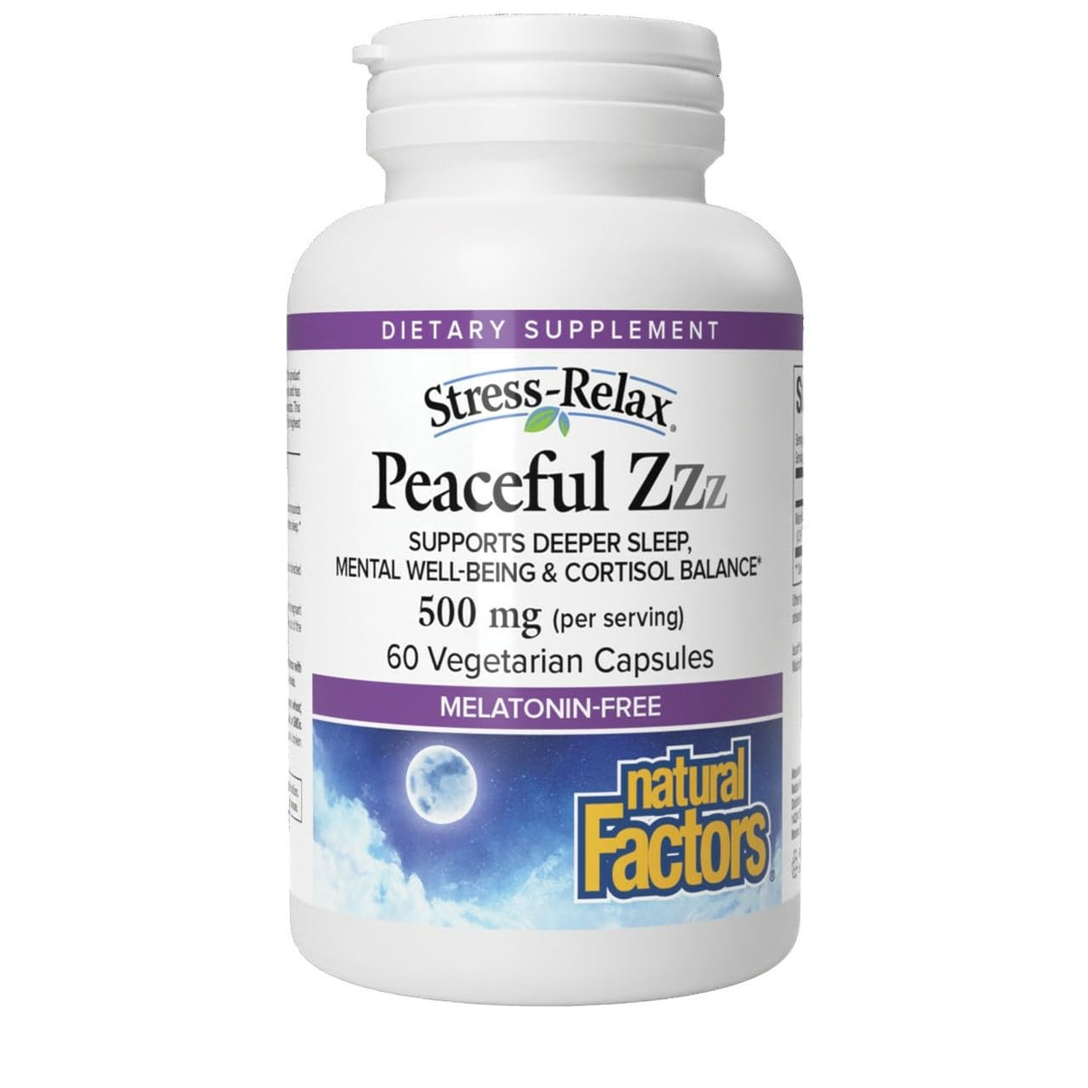 Natural Factors Stress-Relax Peaceful Sleep bottle with Maizinol for sleep support.