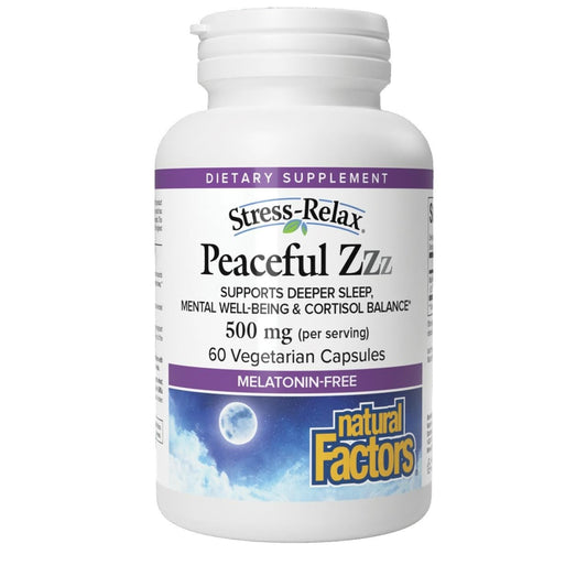 Natural Factors Stress-Relax Peaceful Sleep bottle with Maizinol for sleep support.