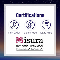 Natural Factors Stress-Relax Tranquil Sleep lab-tested badge, emphasizing purity.