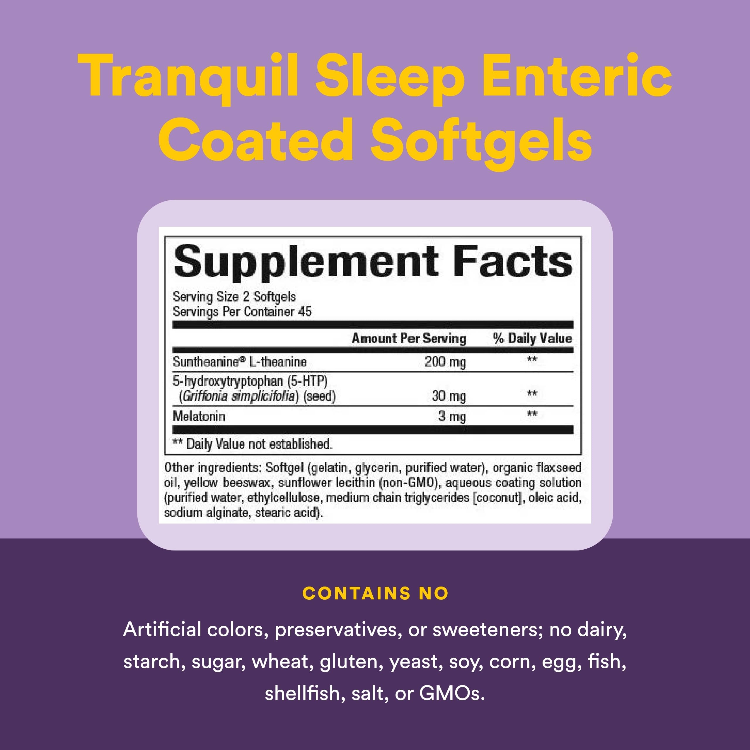 Natural Factors Stress-Relax Tranquil Sleep label closeup, showing Suntheanine and melatonin details.