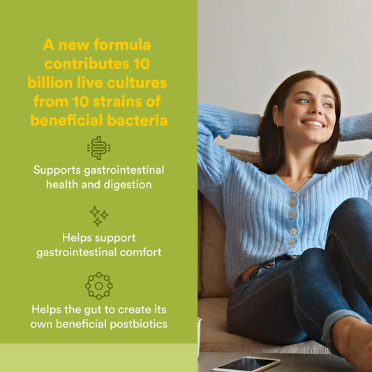 Natural Factors synbiotic 10B bottle label highlights organic ingredients and non-GMO integrity.