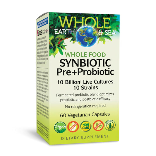 Natural Factors synbiotic 10B bottle with 60 capsules for daily gut support.
