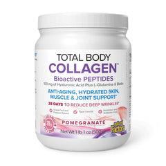 Natural Factors Total Body Collagen tub front highlights skin and hair support.