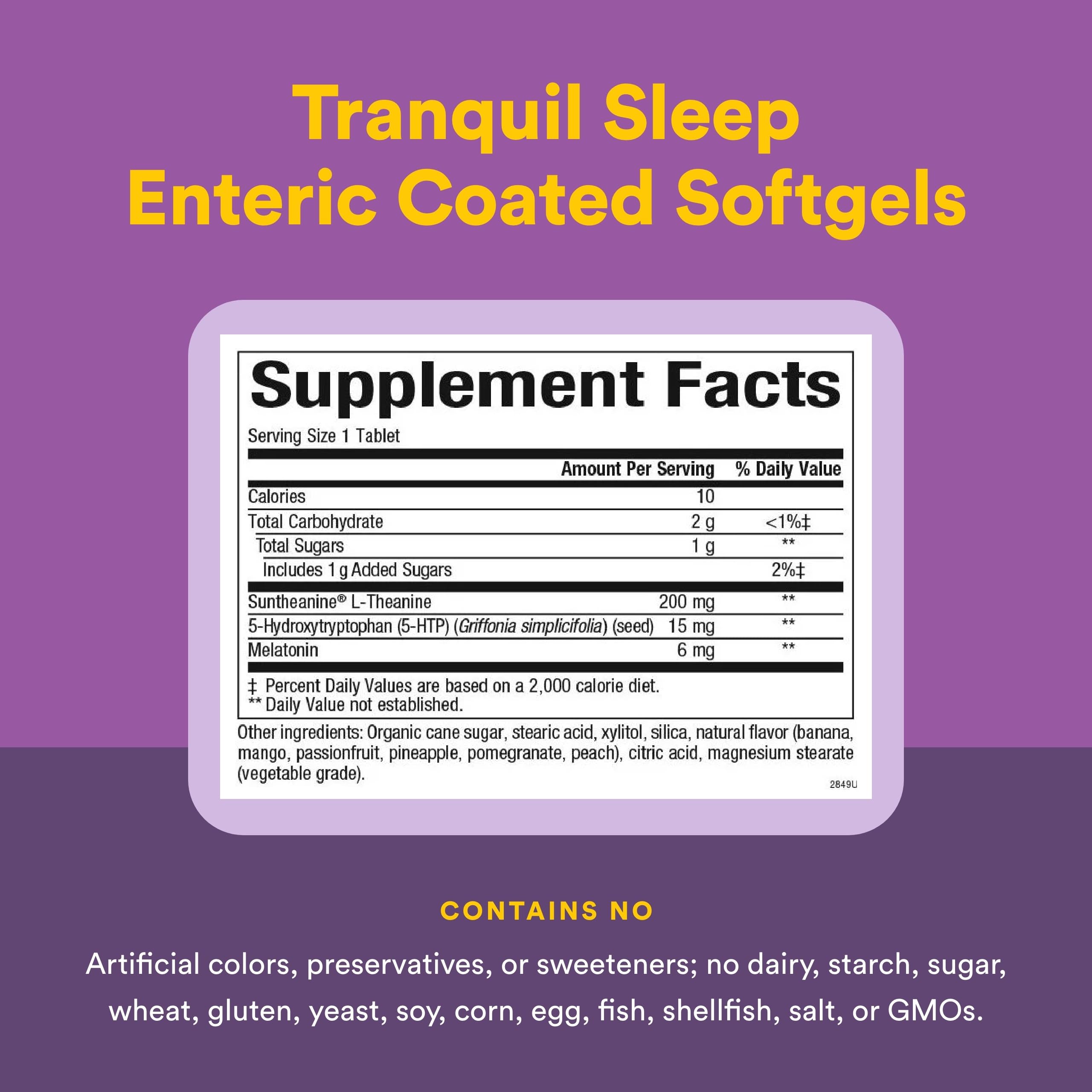 Natural Factors Tranquil Sleep allergen-free formula is dairy-, gluten-, and GMO-free.
