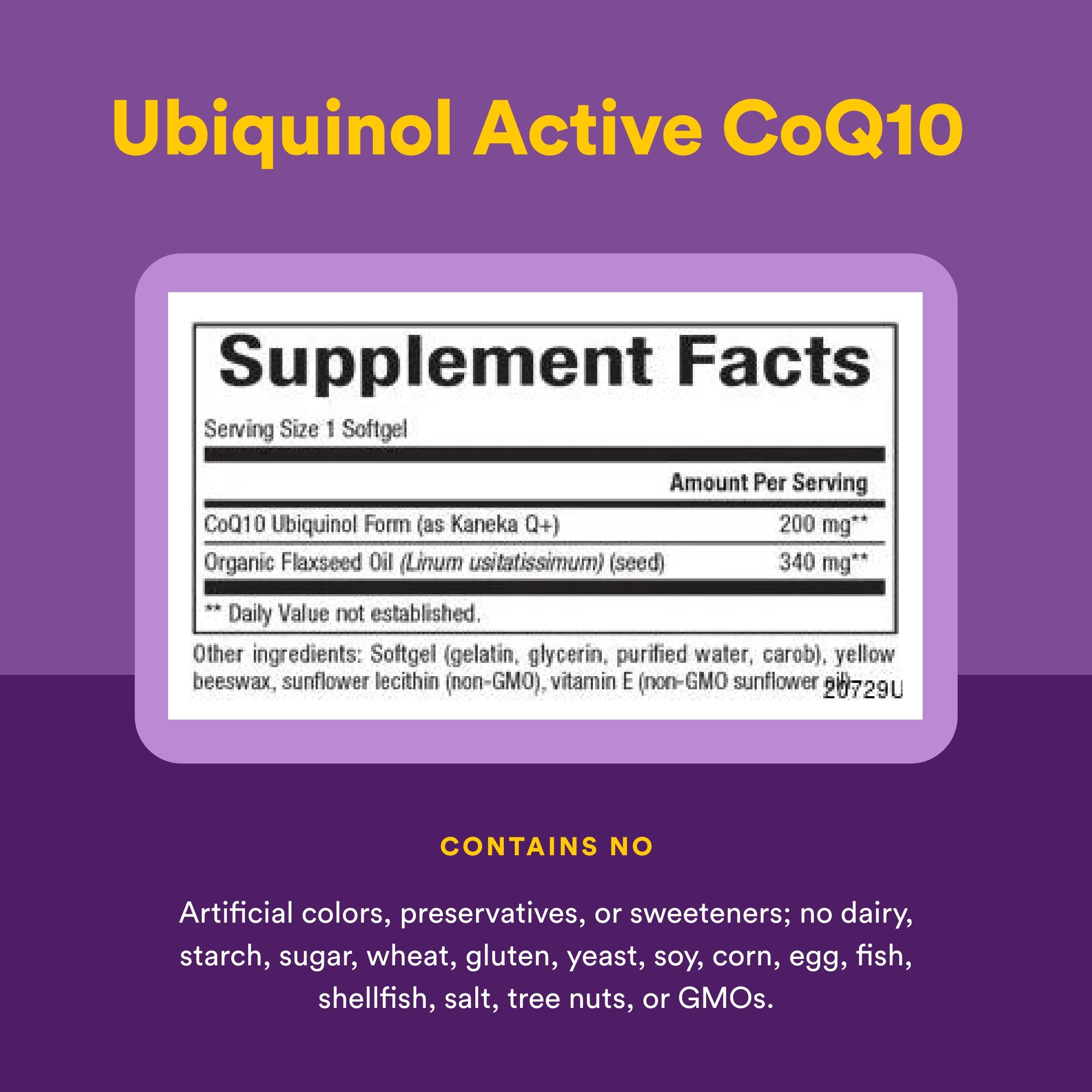 Natural Factors Ubiquinol 200 mg softgel label front for trust and purity.