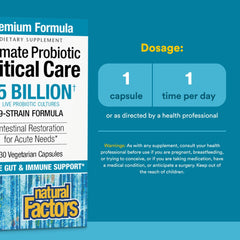 Natural Factors Ultimate Probiotic Critical Care capsules closeup showing gastro-resistant coating for targeted delivery