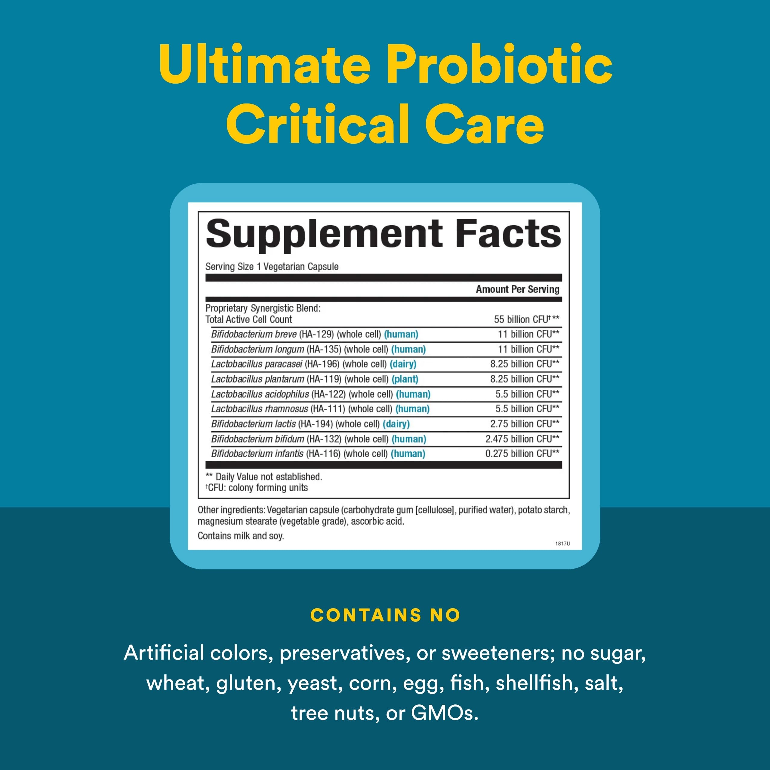 Natural Factors Ultimate Probiotic Critical Care label detail highlighting balanced microflora support
