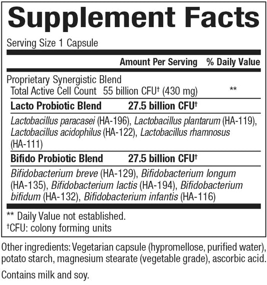 Natural Factors Ultimate Probiotic Womens Ultra 55 Billion capsules support healthy flora and nutrient absorption.