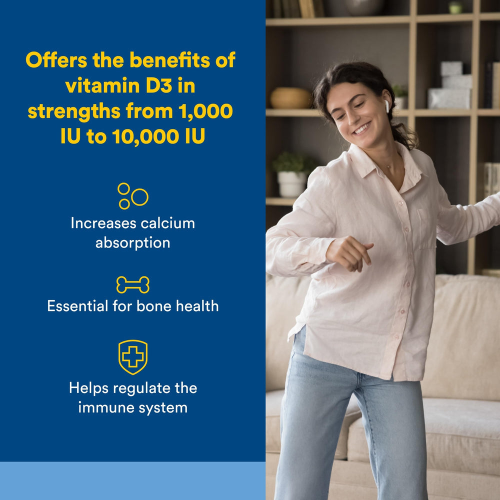 Natural Factors Vitamin D3 5000 IU softgel label highlights high potency.