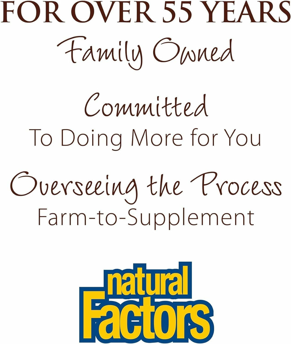 Natural Factors Whey Factors third-party testing badge demonstrates independent quality assurance.