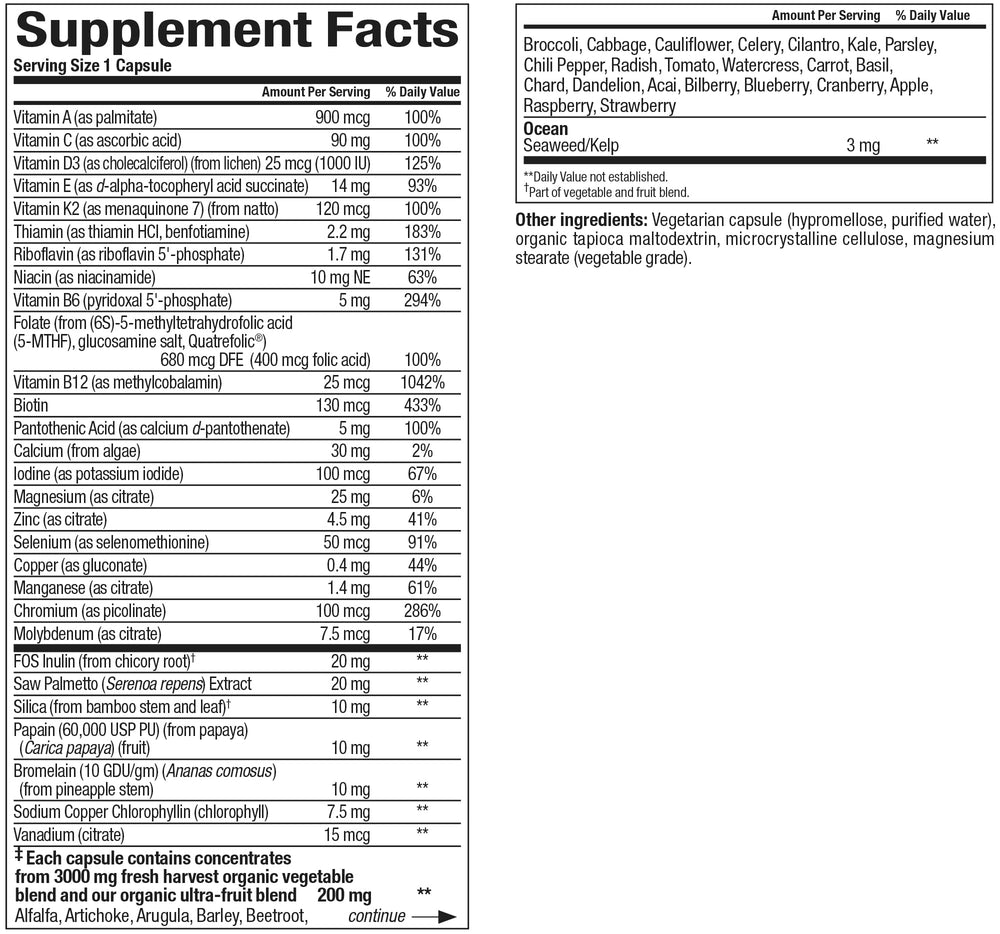 Natural Factors Whole Earth & Sea Men’s 50+ vegetarian capsules ready for a simple daily routine.