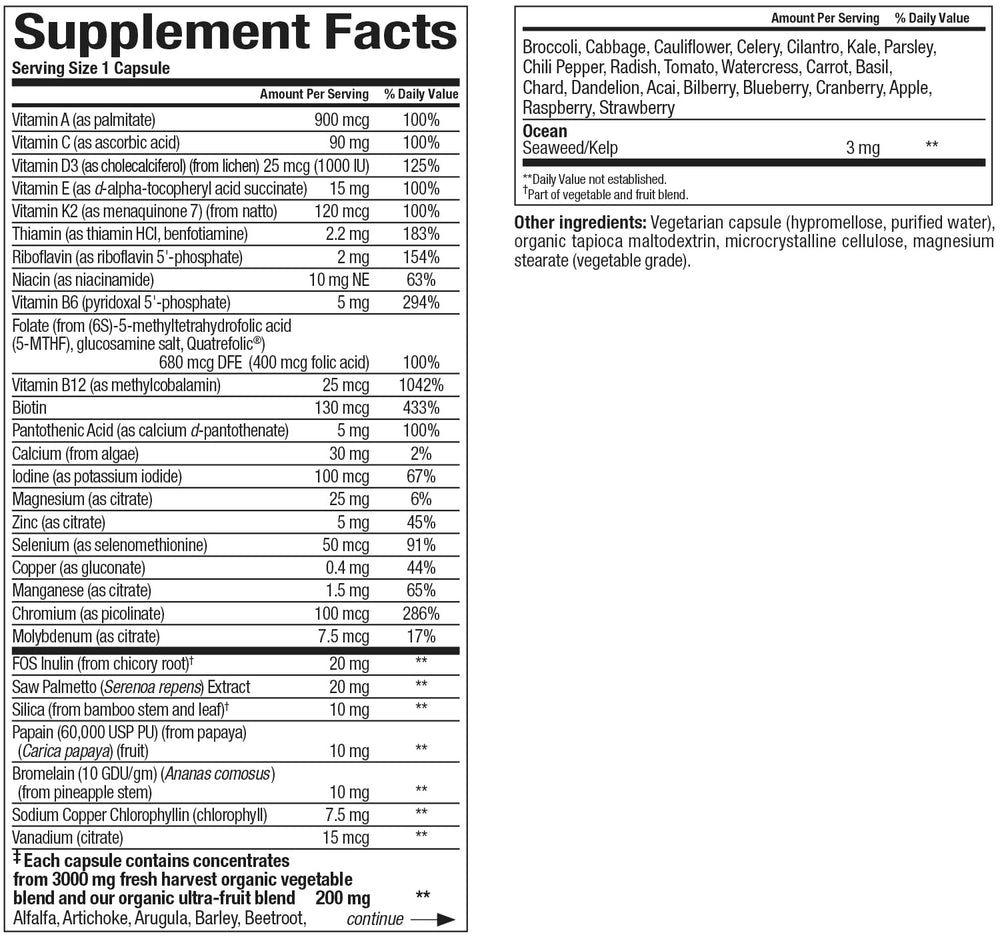 Natural Factors Whole Earth & Sea Men's Once A Day capsules closeup shows convenient daily nutrition.