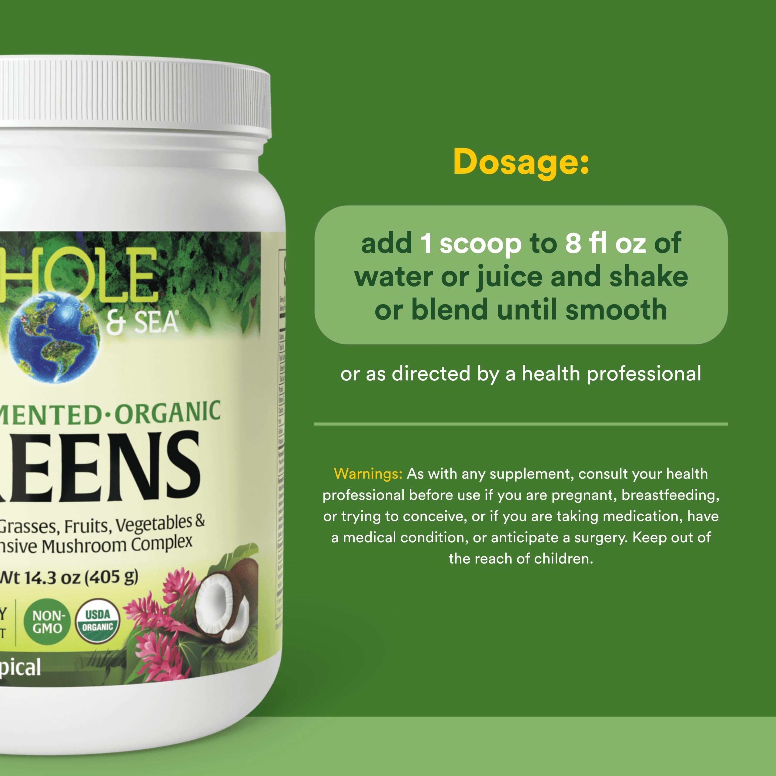 Natural Factors Whole Earth & Sea tropical greens being poured into a glass for hydration
