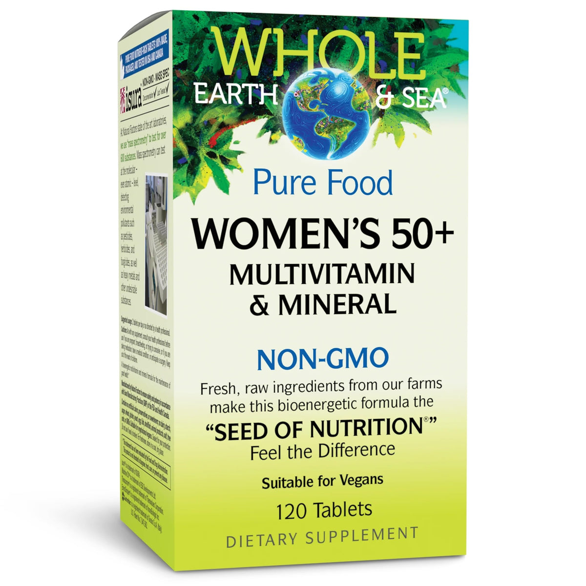 Natural Factors Whole Earth & Sea 50+ multivitamin bottle supports daily bone and brain wellness.