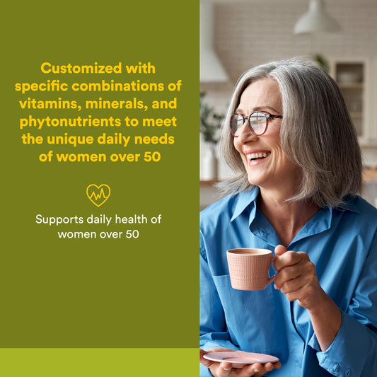 Natural Factors 50+ multivitamin tablets close-up for easy daily use