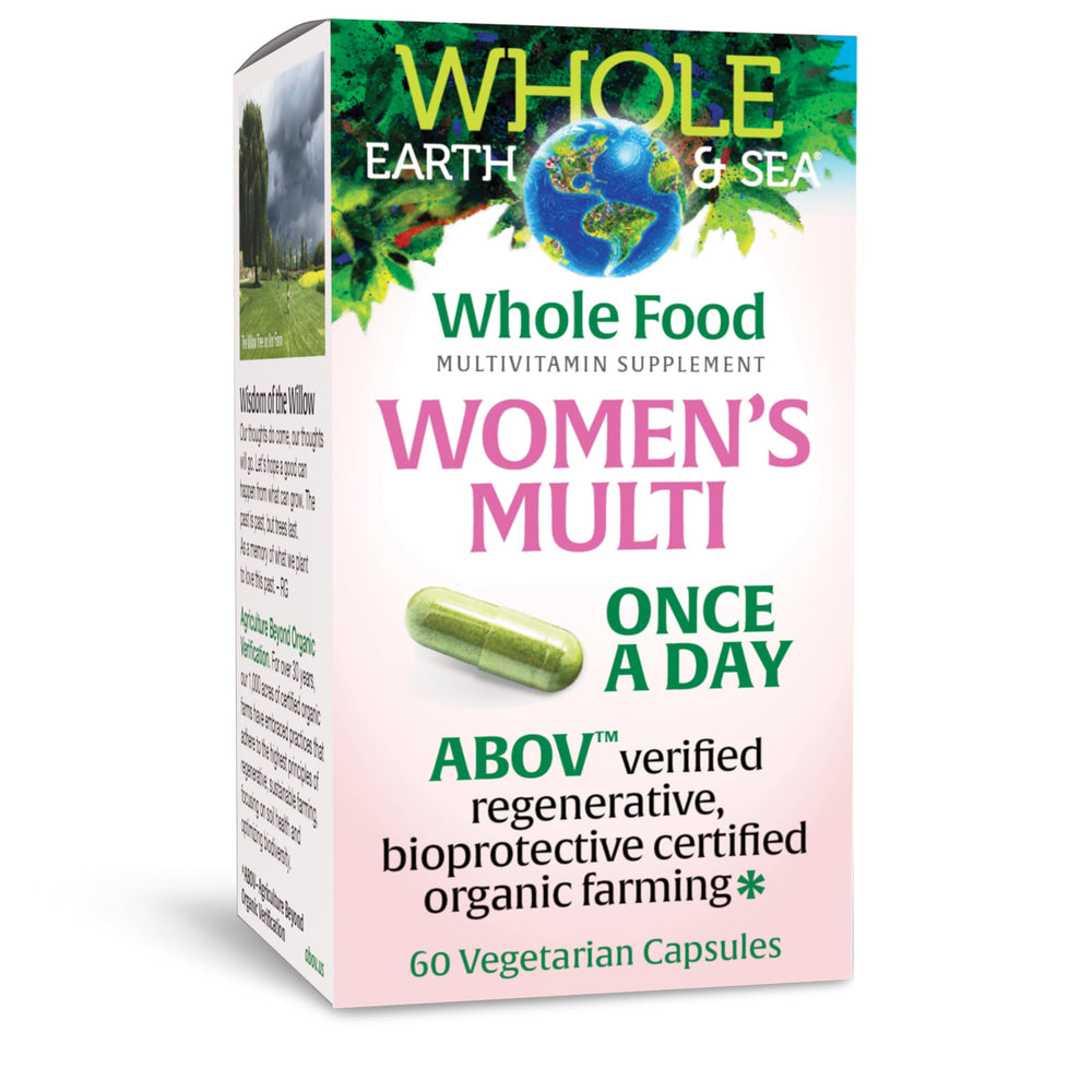 Natural Factors Whole Earth & Sea Women’s multivitamin bottle for daily wellness support.