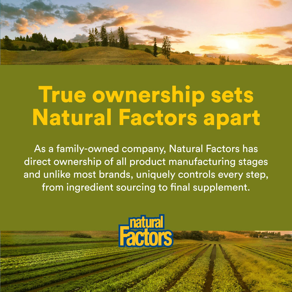 Natural Factors packaging box and bottle shown for product overview